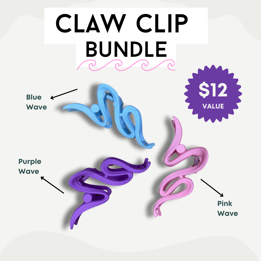 Wave shape claw clip 3 piece bundle