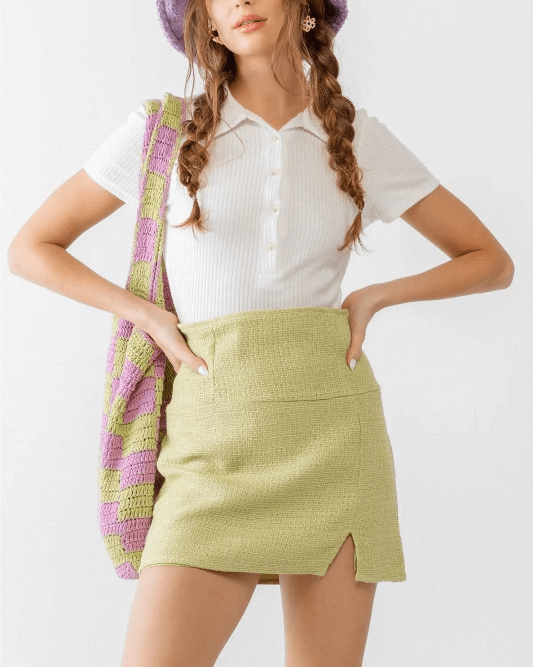 Kiwi Tweed High Waist Preppy Mini Skirt