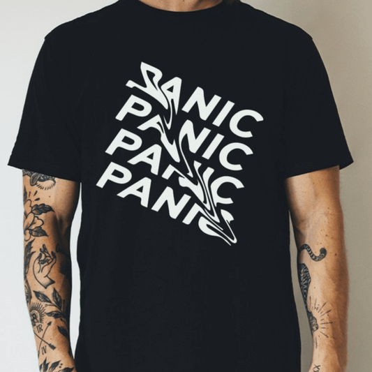 panic graphic black and white tee