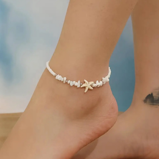 Starfish White Rice Beaded Clasp Anklet