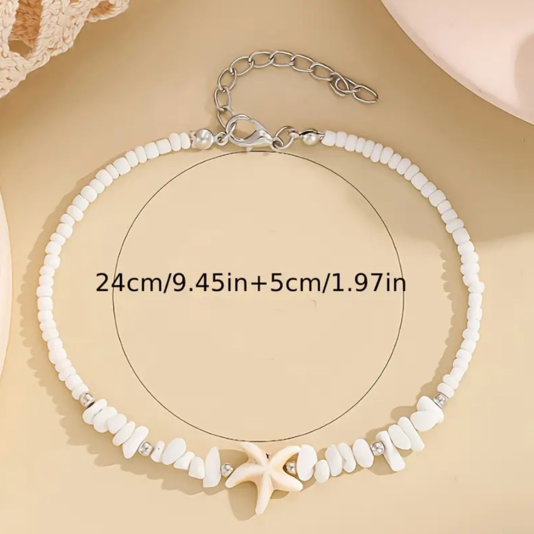 Starfish White Rice Beaded Clasp Anklet