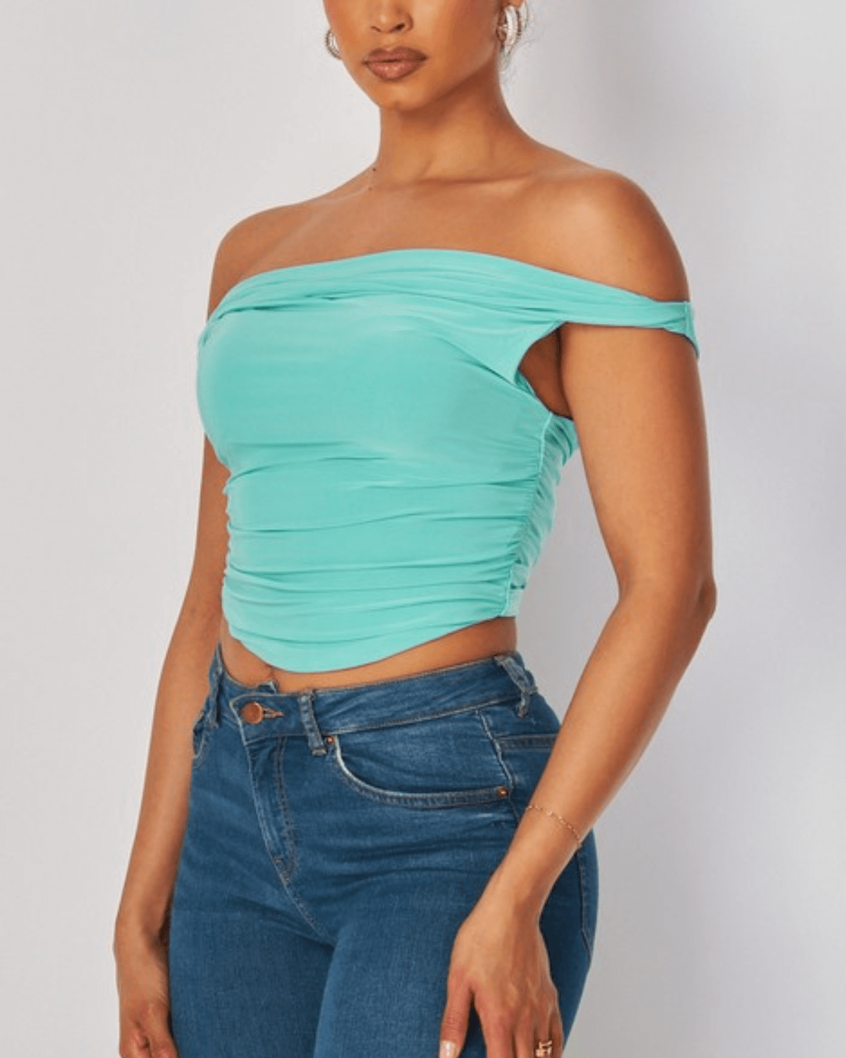 Aqua Off-Shoulder Crop Top