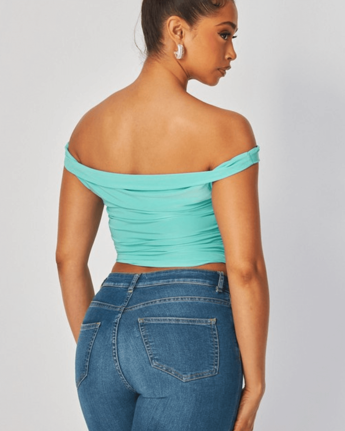 Aqua Off-Shoulder Crop Top