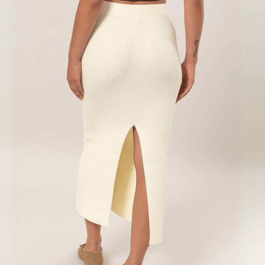 Cream Knit Midi Skirt