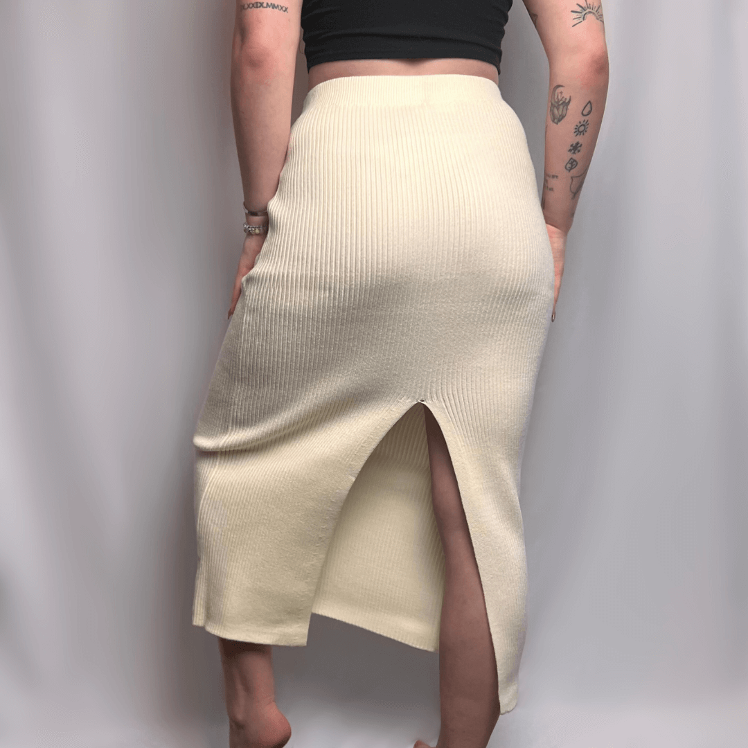 Cream Knit Midi Skirt