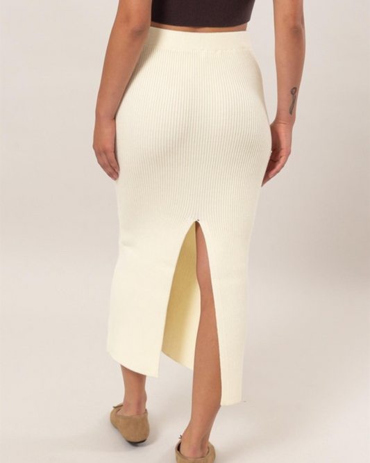 Coquette Aesthetic Cream Knit Midi Skirt