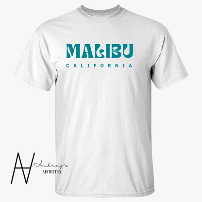Malibu california teal white tee aubreys aesthetics 