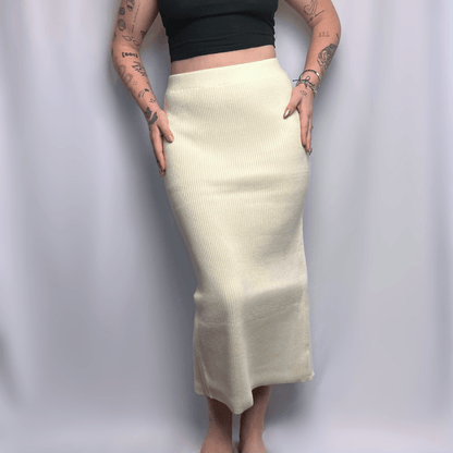 Cream Knit Midi Skirt