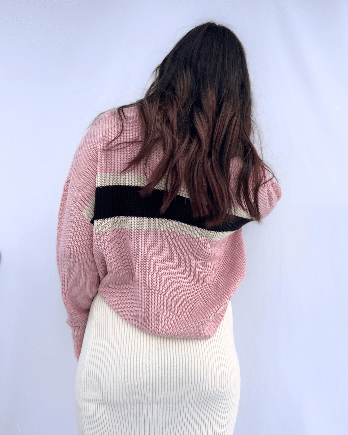 Pink Turtleneck Knit Striped Sweater