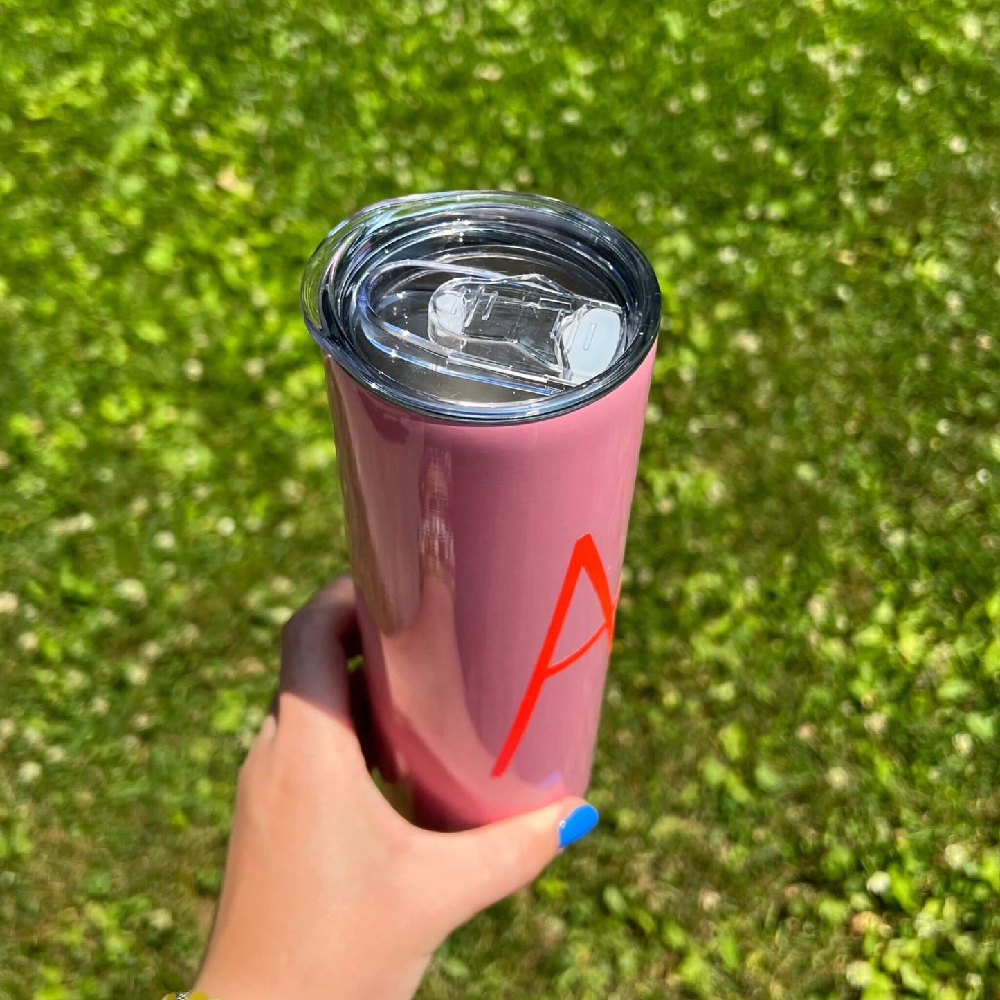pink travel cup with lid