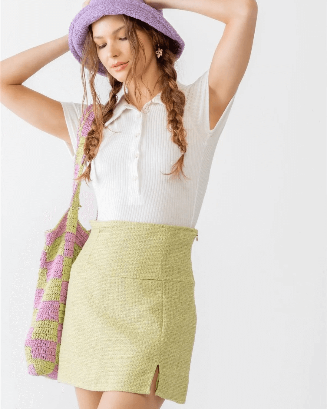 Kiwi Tweed High Waist Preppy Mini Skirt