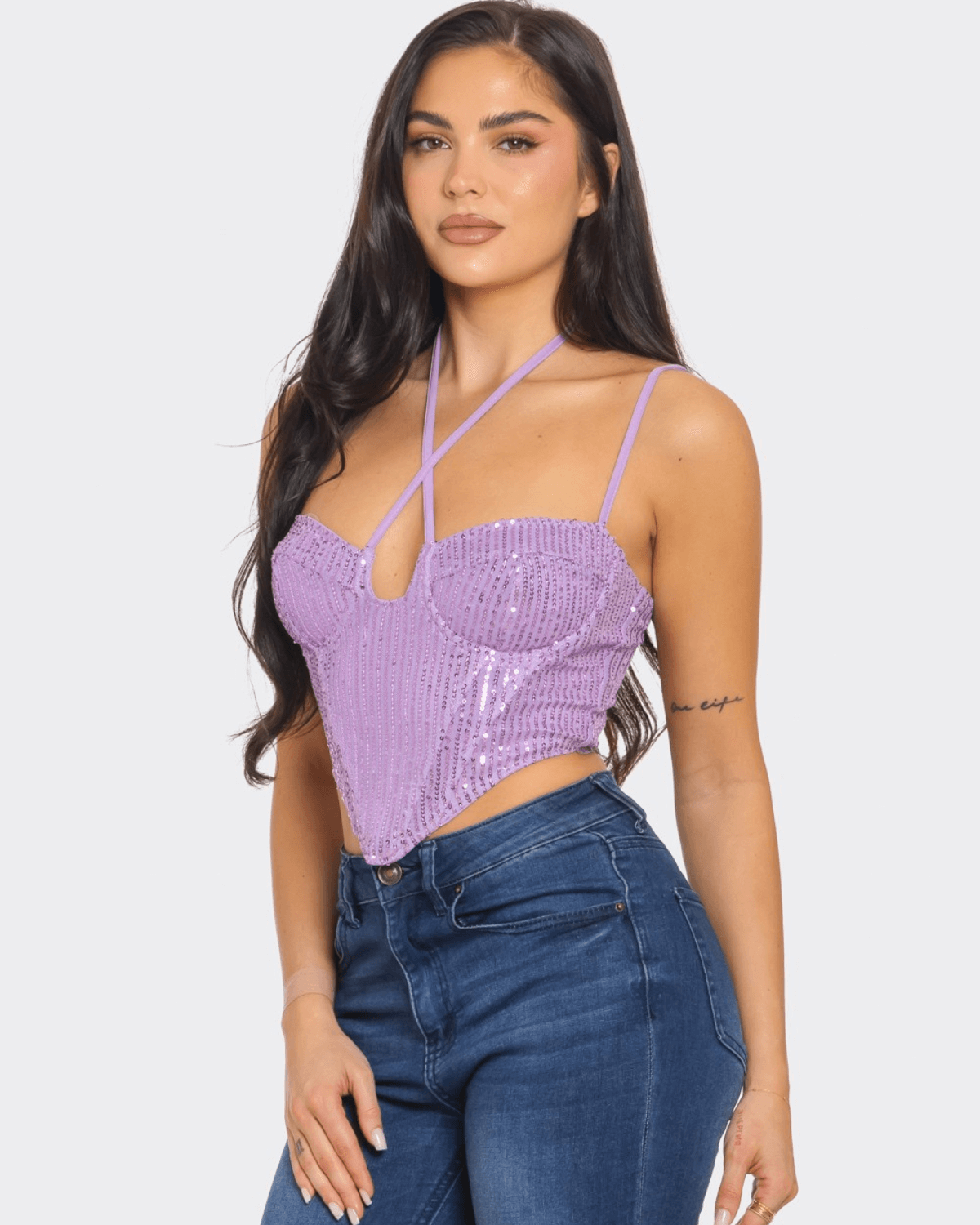 Purple Sequin Corset Style Crop Top