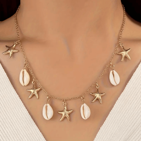 Starfish and Shell Gold Charm Necklace
