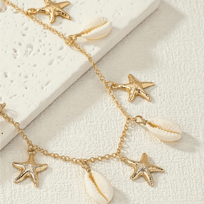 Starfish and Shell Gold Charm Necklace