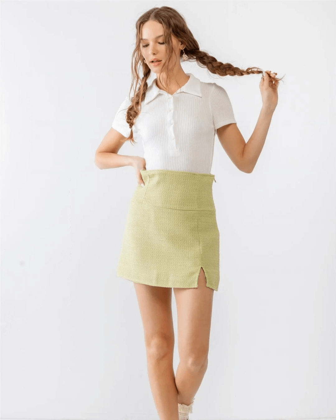 Kiwi Tweed High Waist Preppy Mini Skirt