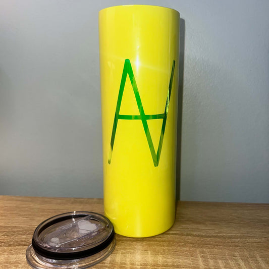 yellow Tumblr cup water bottle Aubrey's Aesthetics logo