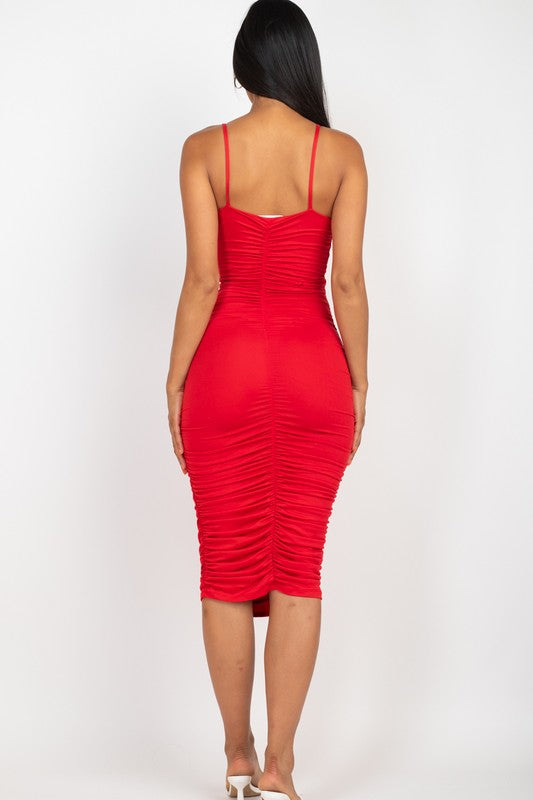 midi red dress back
