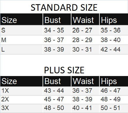 French Terry shorts size chart