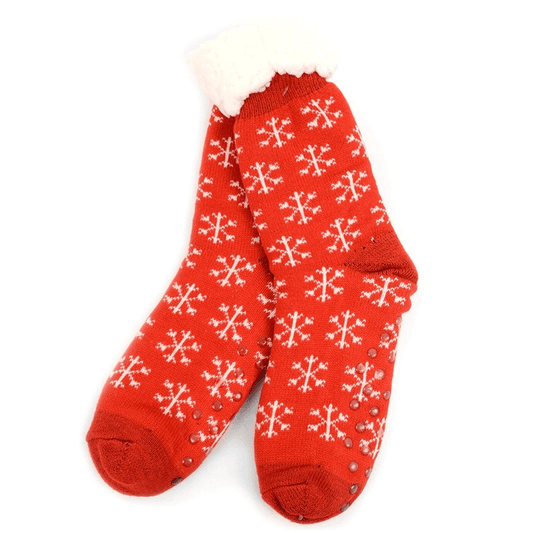 snowflakes red slipper socks christmas
