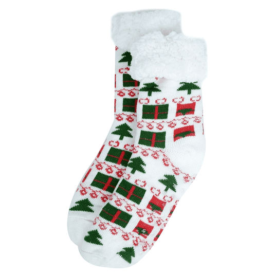 Trees- Sherpa Fleece Lining Christmas Slipper Socks